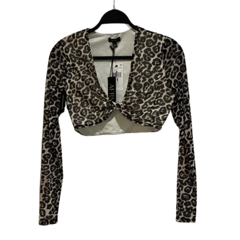 NWT | AFRM | Long sleeve crop twist front| Leopard | M